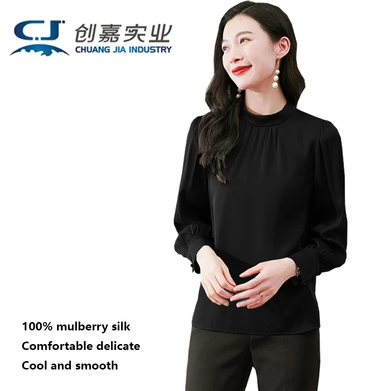 

Luxury Mulberry Silk Long Sleeve T-shirt Purple Silk Pullover Simple Temperament Plus Size Women's Spring and Summer Cool Top