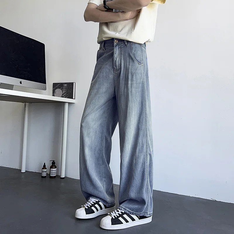 2025 new summer men's thin straight leg American jeans trendy brand loose casual versatile simple solid color pants BY103
