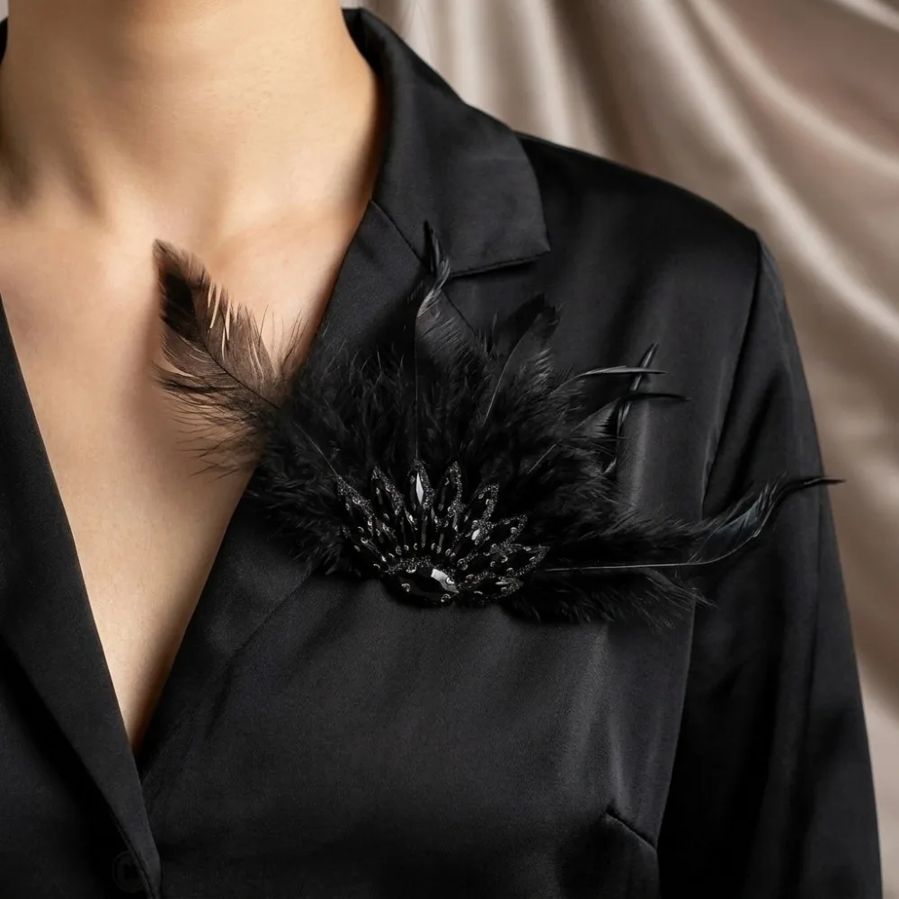 French Style Rhinestone Feather Brooch Large Size Lightweight Chest Flower Multicolor Chic Boutonniere Shoulder Decor