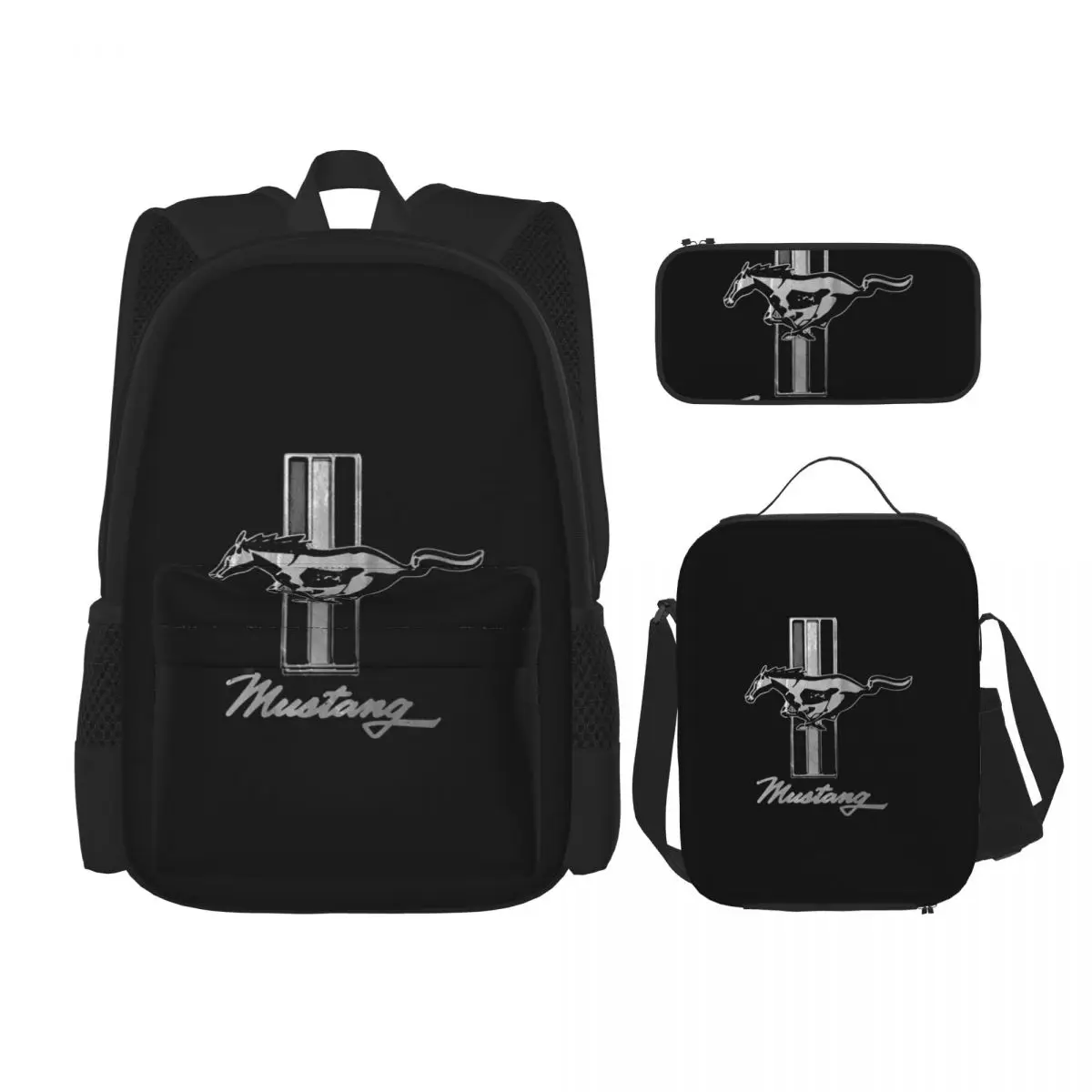 Ford Mustang Backpacks Boys Girls Bookbag Students School Bags Cartoon Kids Rucksack Lunch Bag Pen Bag Three-Piece Set