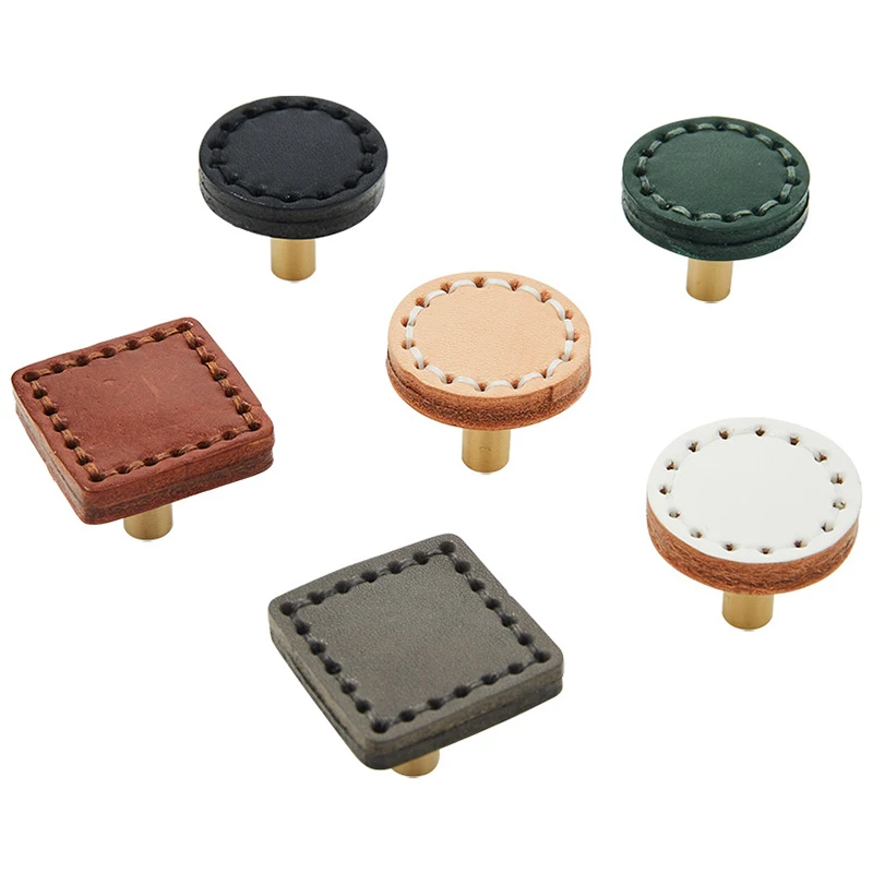 Brand New 10PCS Brass+Cow Leather Furniture Pulls Handles Drawer Knobs Cupboard Wardrobe Closet Dresser Wine Cabinet Pulls Knobs