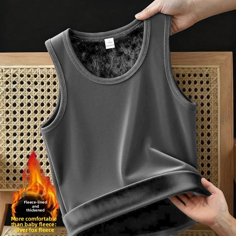 Winter-Thermoweste für Herren in Übergröße, mit Fleece gefüttert, dick, warm, ärmelloses Unterhemd, lässig