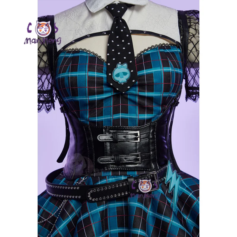 Monster Cos High Frankie Stein Cosplay Costume Women's sexy Halloween party fantasy uniform dress props socks Gothic new set
