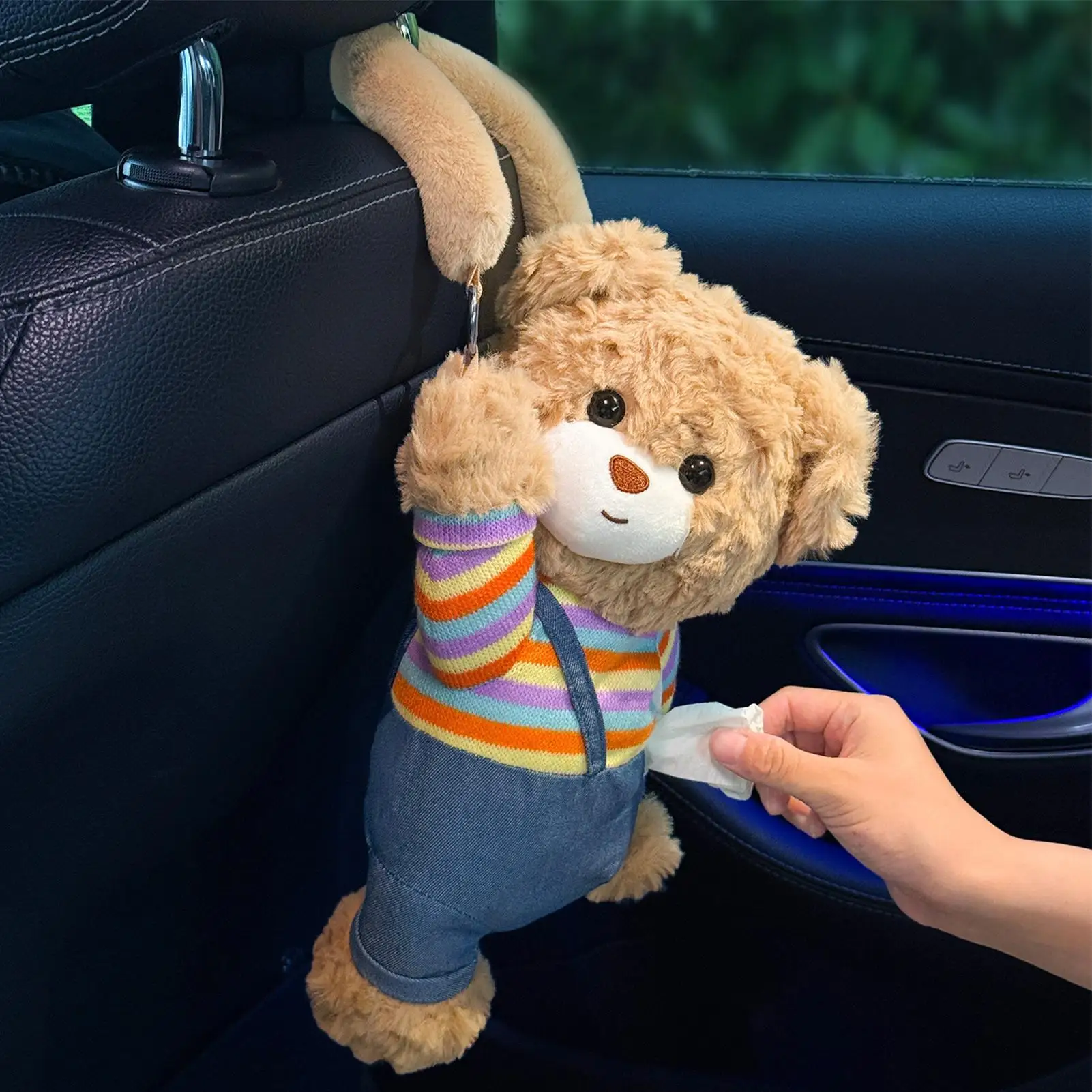 Car Tissue Box Holder Stuffed Bear Auto Napkin Dispenser Stuffed Tissue Holder For SUVs RVs Sedans Trucks Drivers Car Owners