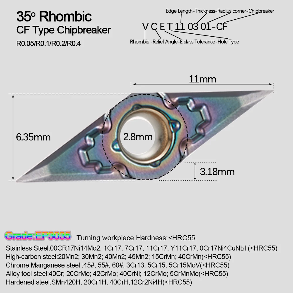 VCGT110301 VCGT110302 VCGT110304 insert en carbure de tungstène VCGT outil de tournage alliage de titane nickel outil de tour cnc en acier inoxydable 10 pièces