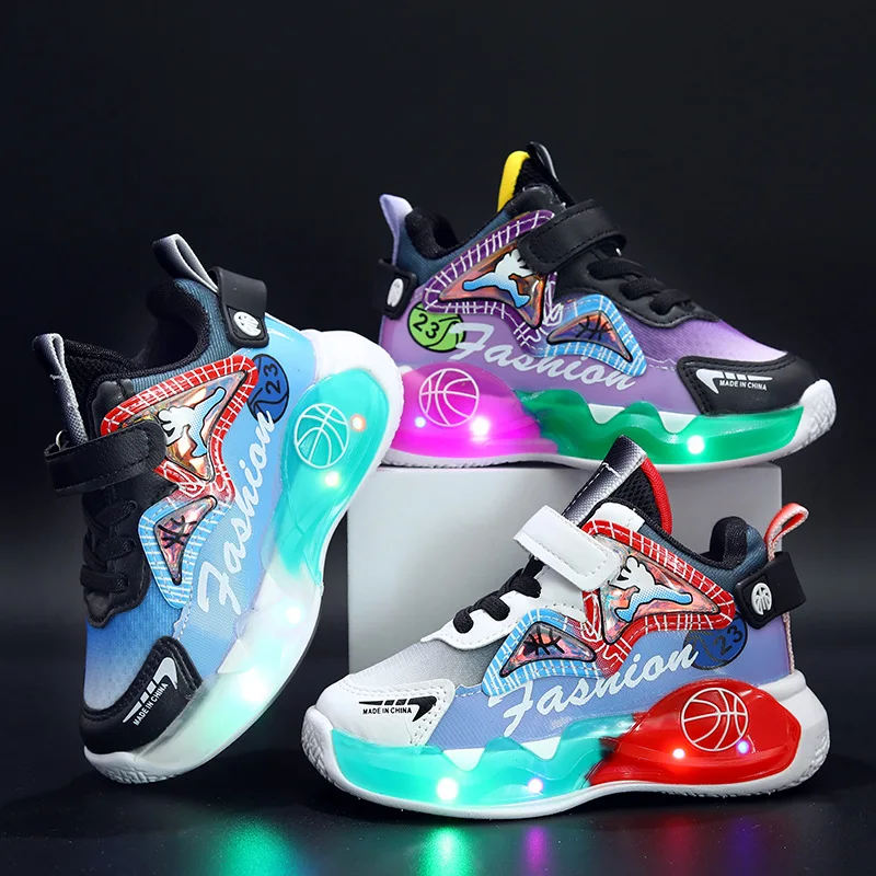 

Disney Children's Led Light Shoes Fashion Cartoon Spiderman Boys Sneakers Girls Casual Shoes Breathable Kids Sport Shoes