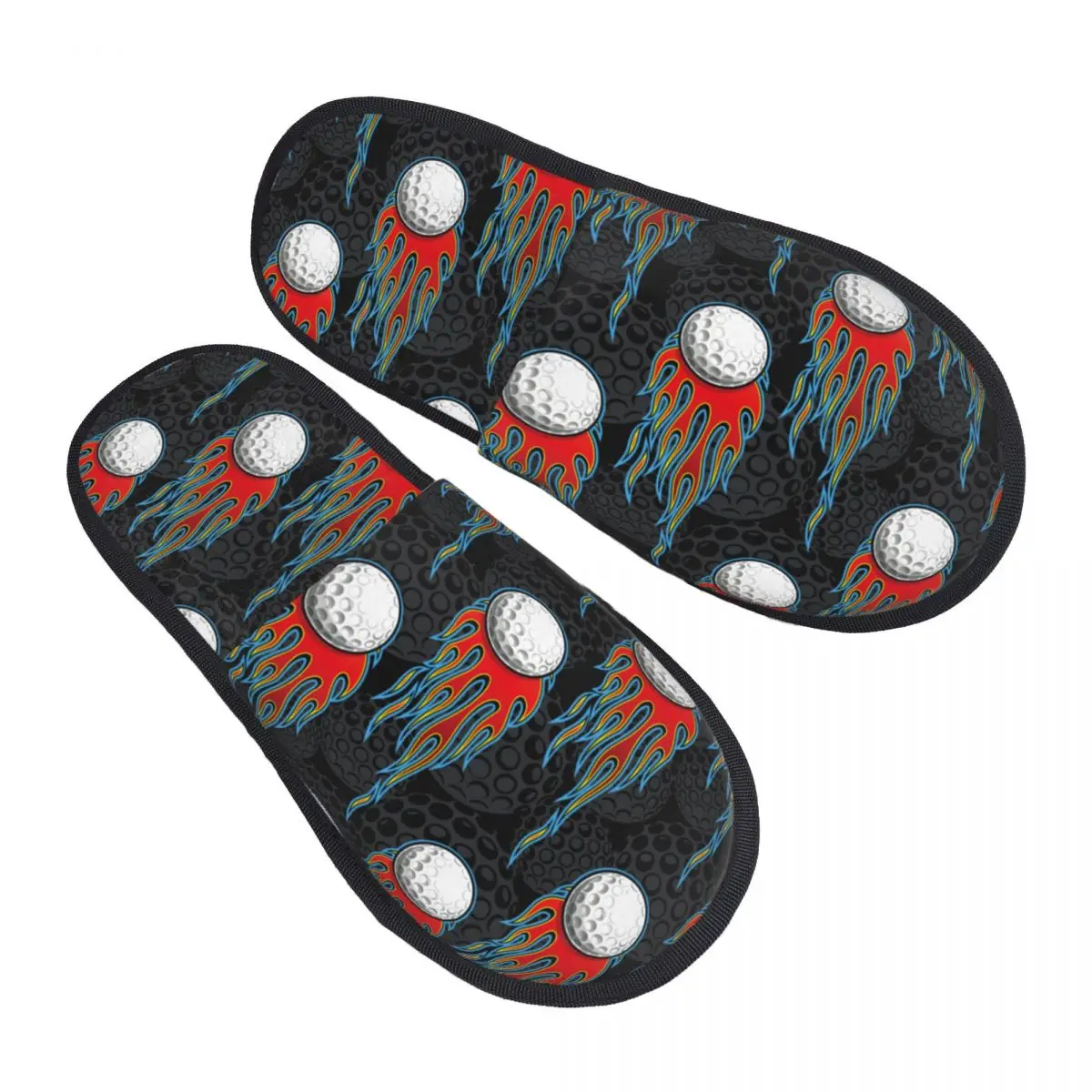 Custom Burning Golf Ball Memory Foam Slippers Women Comfy Warm Golfing House Slippers