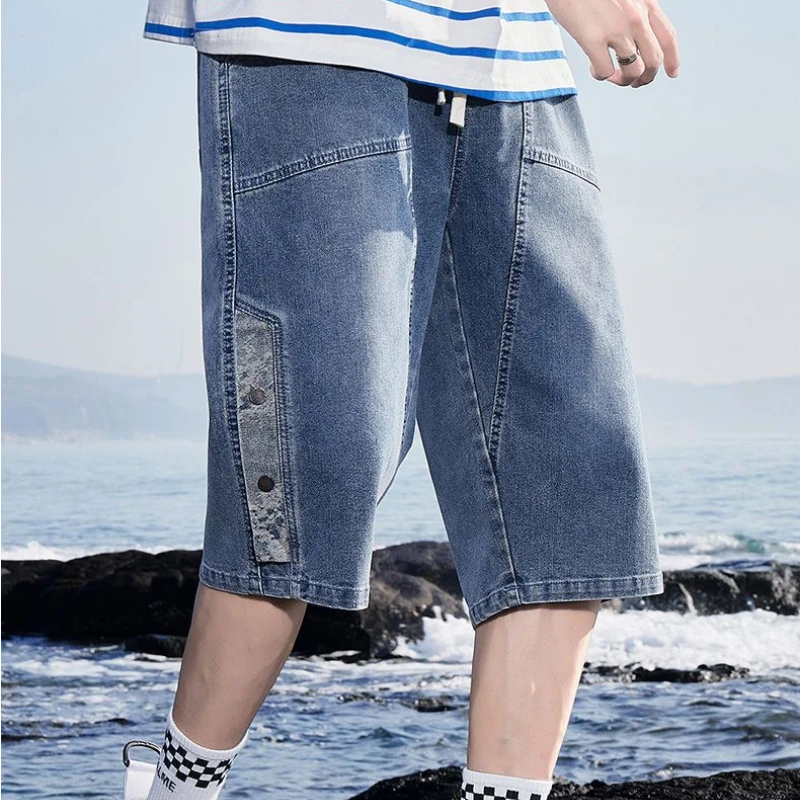 Vintage Wide Leg Denim Shorts Men Summer Streetwear Hip Hop Y2k Jogger Jeans Shorts Pocket Loose Brand Men Clothes Big Size 7XL