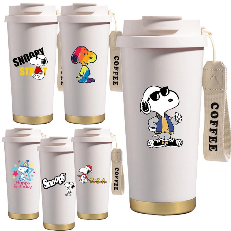 

Fashion Anime Snoopys Peripheral Straw Thermos Cup Women Men Portable Stainless Steel Large Capacity Coffee Mug Water Bottle
