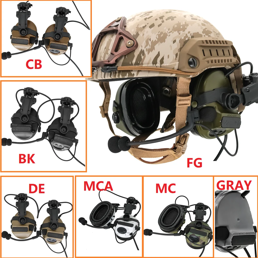 TS TAC-SKY Electronic Shooting Hearing Protection New Tactical Helmet ARC Rail Adapter Mount COMTA III C3 Headset & U94 PTT