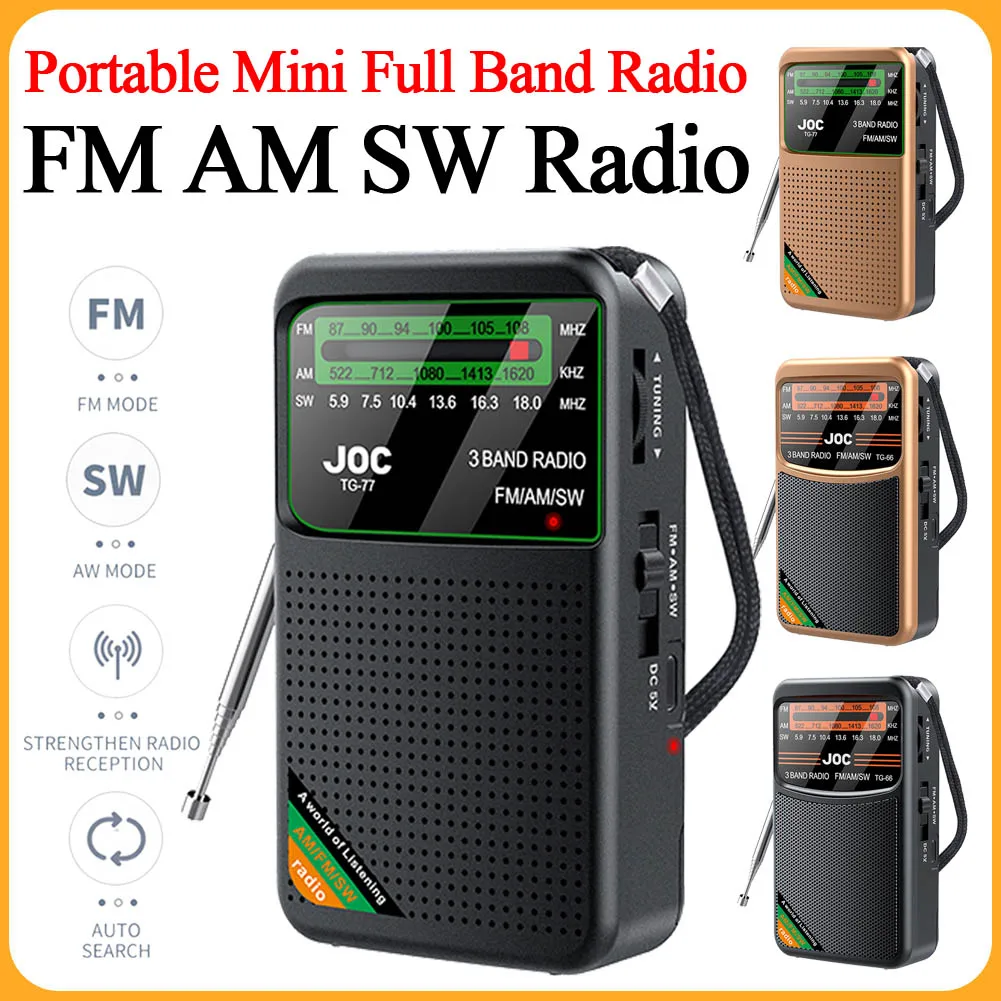 Mini rádio portátil de banda completa, rádio FM AM SW, melhor recepção, rádio operado por bateria com tela HD, reprodutor de rádio para idosos
