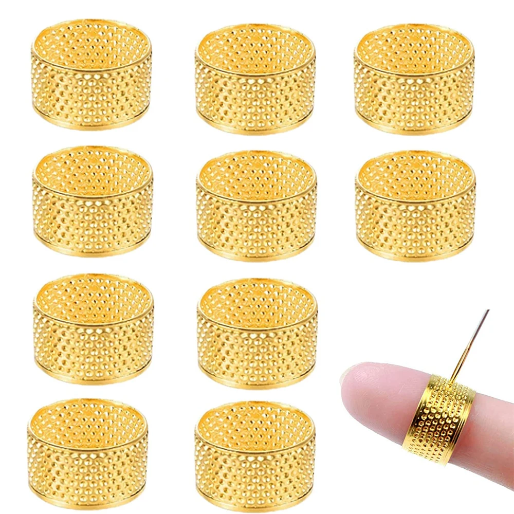 

10 Pack Sewing Thimble Finger Protector Adjustable Finger Metal Shield Protectors Pin Needles Quilting Craft DIY Sewing Tools