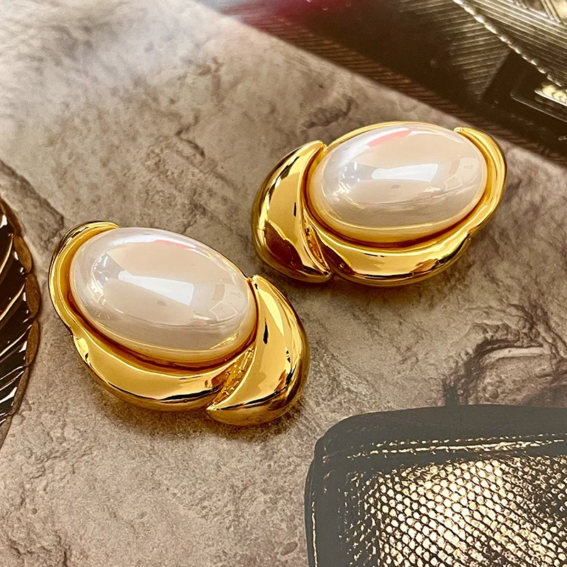 Fashion Designers Oval Pearl Big Irregular Metallic Earrings For Women Personality New Jewelry Wholesale