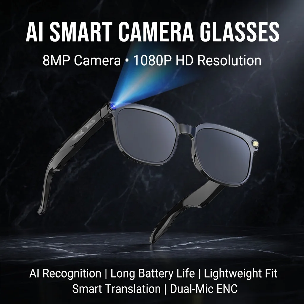 AI Glasses Earphone Wireless Bluetooth 5.3 HD Footage Smart Translation Recording Headset Call Noise Reduction Long Standby M02S