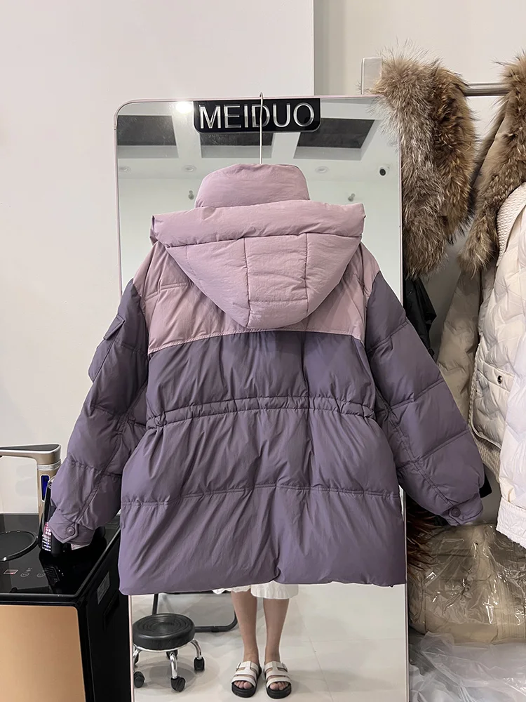 Chaqueta de plumón para mujer, nueva versión coreana con capucha, Bolsillo grande, chaqueta de plumón de pato blanco 90 a la moda, abrigo de moda 2025