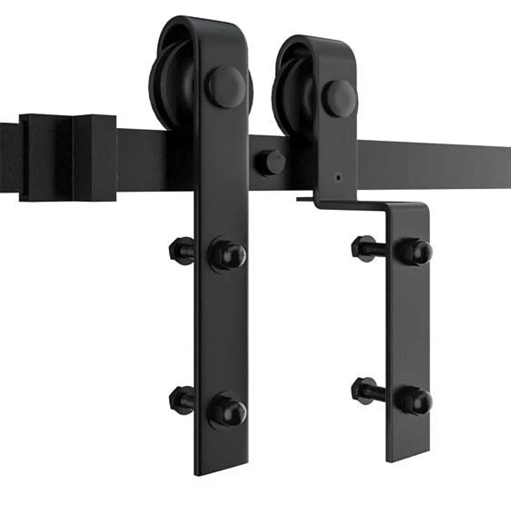 LWZH J-Shaped Bypass Barn Door Hardware Slide Rail Rollers for Double Doors Black Bent Hardware Kit only Rollers for sale