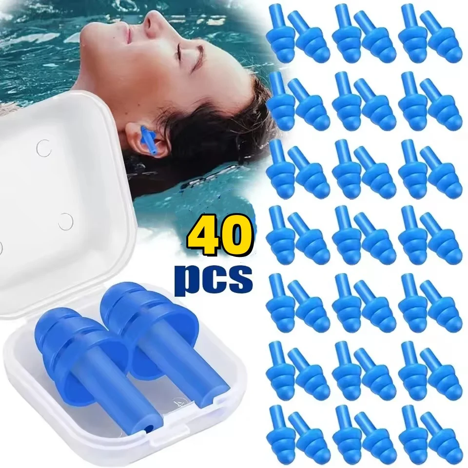 Reusable Waterproof Soft Silicone Earplugs Noise Reduction Sleeping Ear Plugs with Storage Box for Swimming Surfing Snorkeling