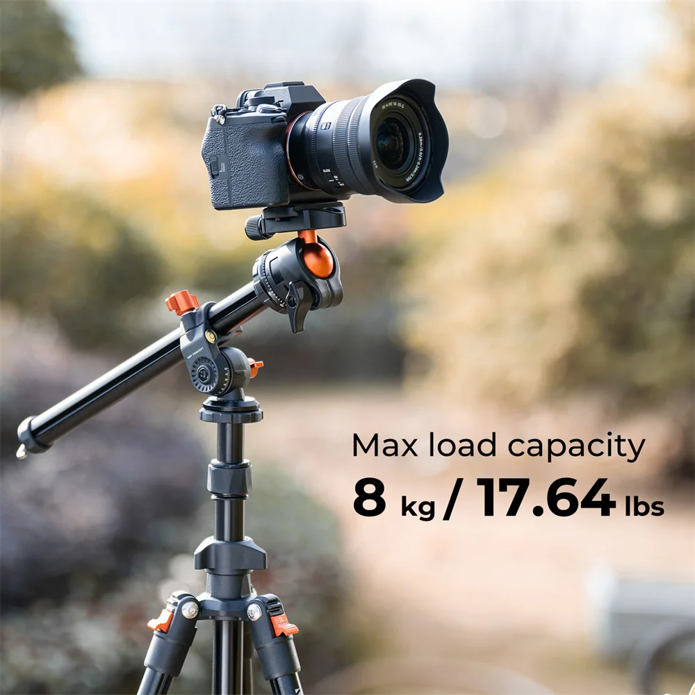 K&F Concept Travel Outdoor Tripods Lightweight DSLR 76.7 inch/195CM Tripods Removable Extension Boom Arm 28mm Metal Ball Head