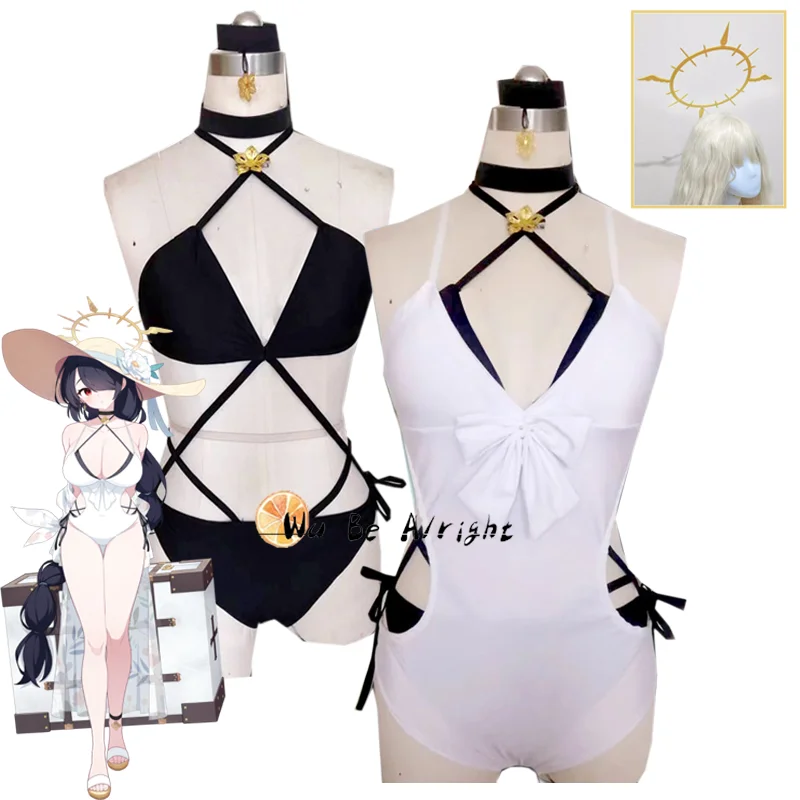 Game Blue Archive Wakaba Hinata Swimsuit Cosplay Costume Swimwear Uniforms Suit Wig Headwear Halo Halloween Carnival Party