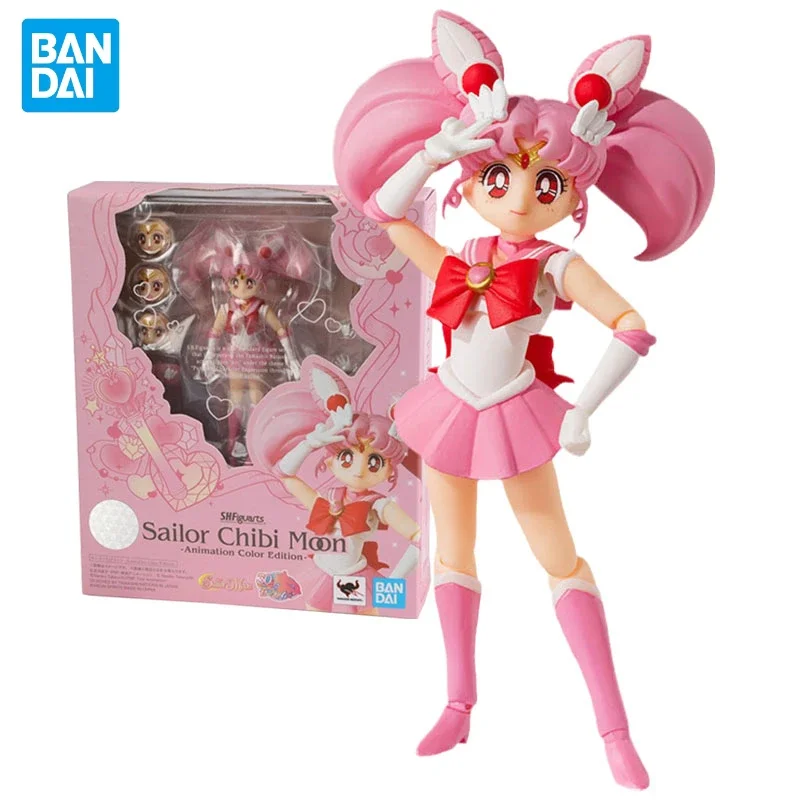 

In Stock Original Bandai SHF Anime Sailor Moon Sailor Chibi Moon Animation Color Anime Action Figure Model Toy Gifts Collectible
