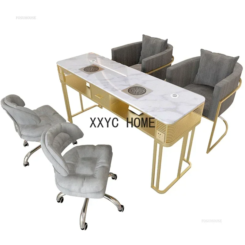 

Modern Wrought Iron Nail Beauty Tables For Commercial Furniture Manicure Table Household Multifunction Light Luxury Nail Station