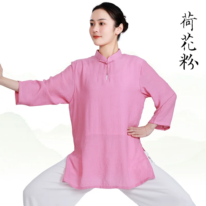 2025 New Women's Tai Chi Suit, Youthful Modernized Flowing Linen Cotton Uniform for Baduanjin & Summer Practice