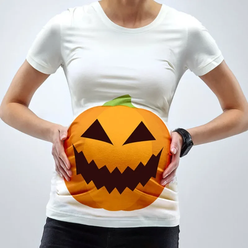 Pregnant Maternity Clothes Halloween Pumpkin Face Pattern Print Tee For Woman Short Sleeve T Shirts Top Casual Fashion Pregnancy