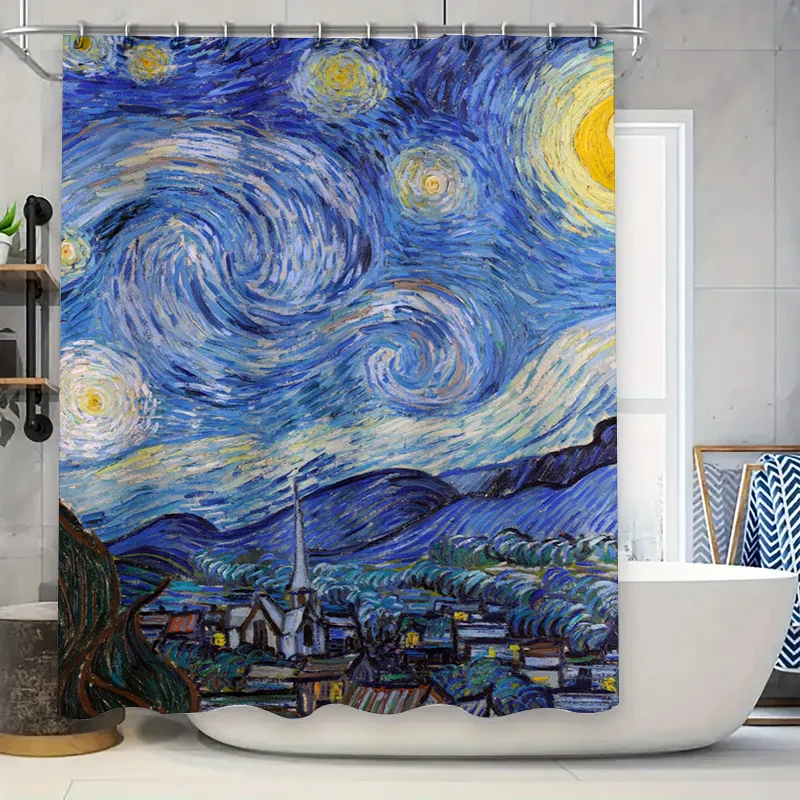 

Звездная ночь Ван Гога: художественная занавеска для душа Masterpiece для уникального и вдохновляющего декора ванной комнаты