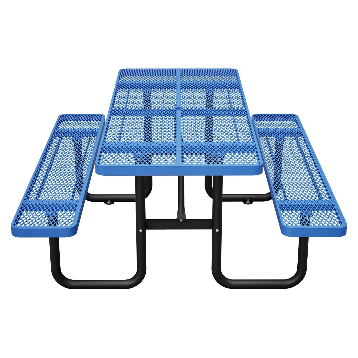 Heavy Duty Outdoor Expanded Metal Picnic Table 6/8-Person Square/Round Blue 72inch Rectangular, Customized