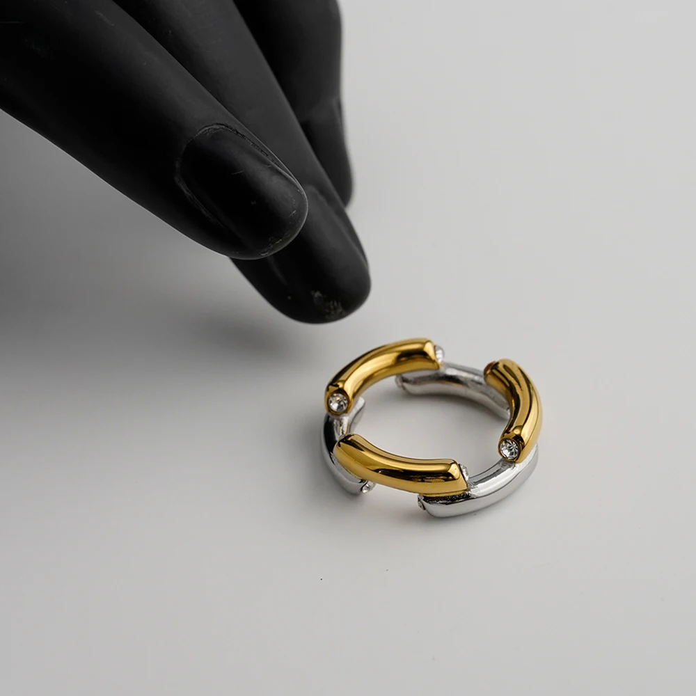 ENFASHION Anillos Mujer Two Tone Color With Zircon Ring For Women Stainless steel 18K Plated Gold Fashion Jewelry Gift R254513