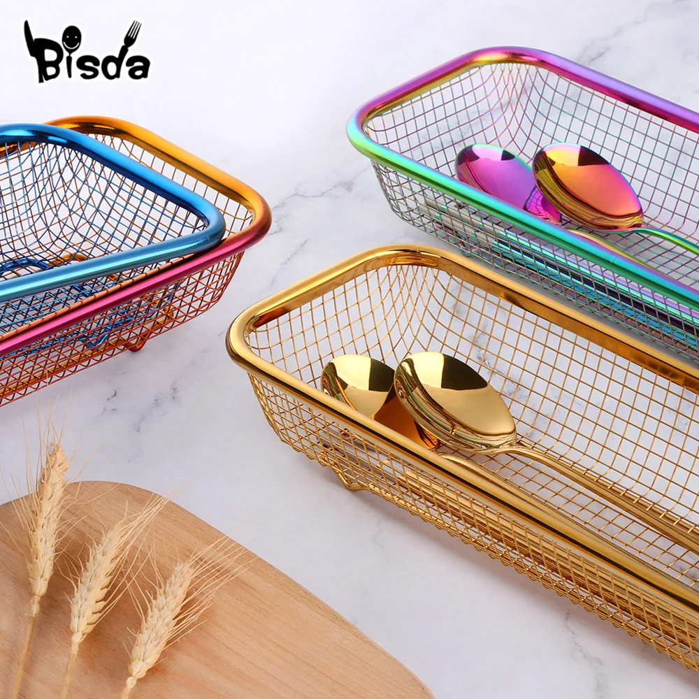 Rectangle Drain Basket Kitchen Container Chopsticks Soup Spoon Flatware Washing Strainer Fruit Vegetable Snack Candy Storage