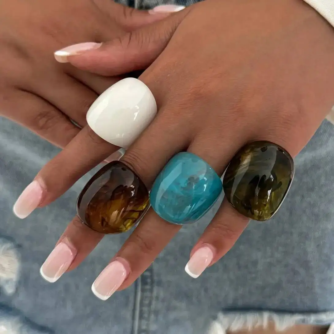 Lacteo Fashion Irregular Acrylic Resin Water Drop Chunky Finger Ring for Women Boho Smudging Oval Knuckle Rings Y2K Jewelry Gift