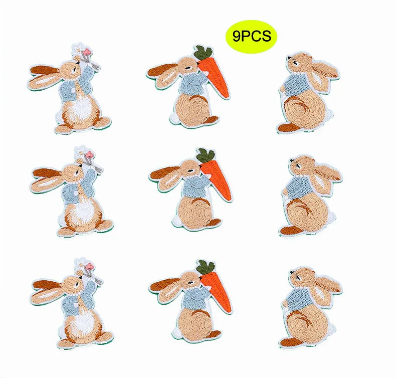 

9pcs Bunny Patch Cute Animals Sew Iron on Patches Embroidery Rabbit Cloth Stickers for Clothing Jeans Jackets Shoes Cap Bags DIY