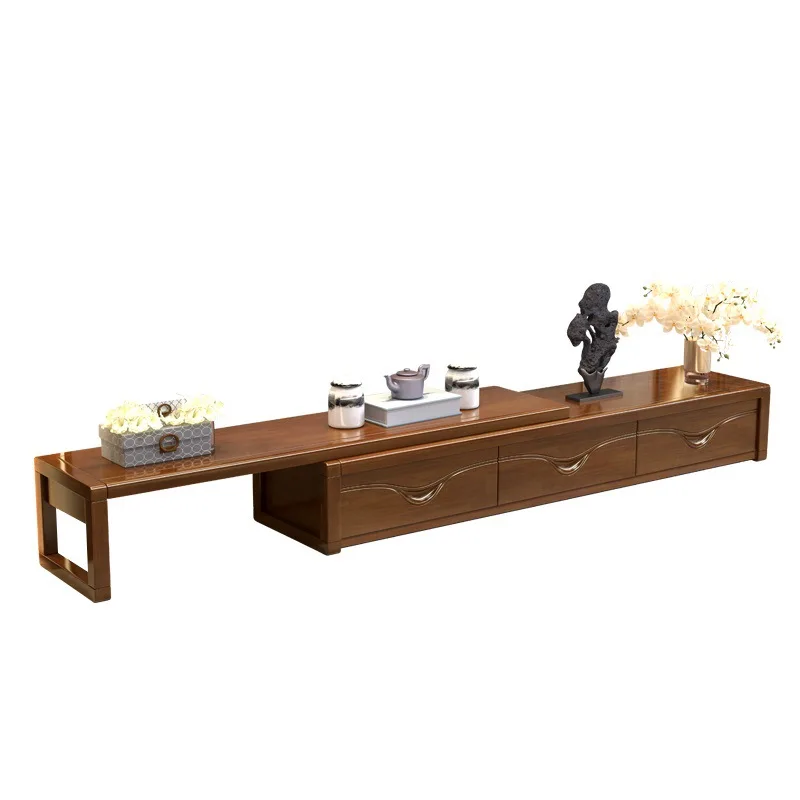 Solid wood TV cabinet combination Chinese style living room retractable floor cabinet furniture one piece delivery TV modern