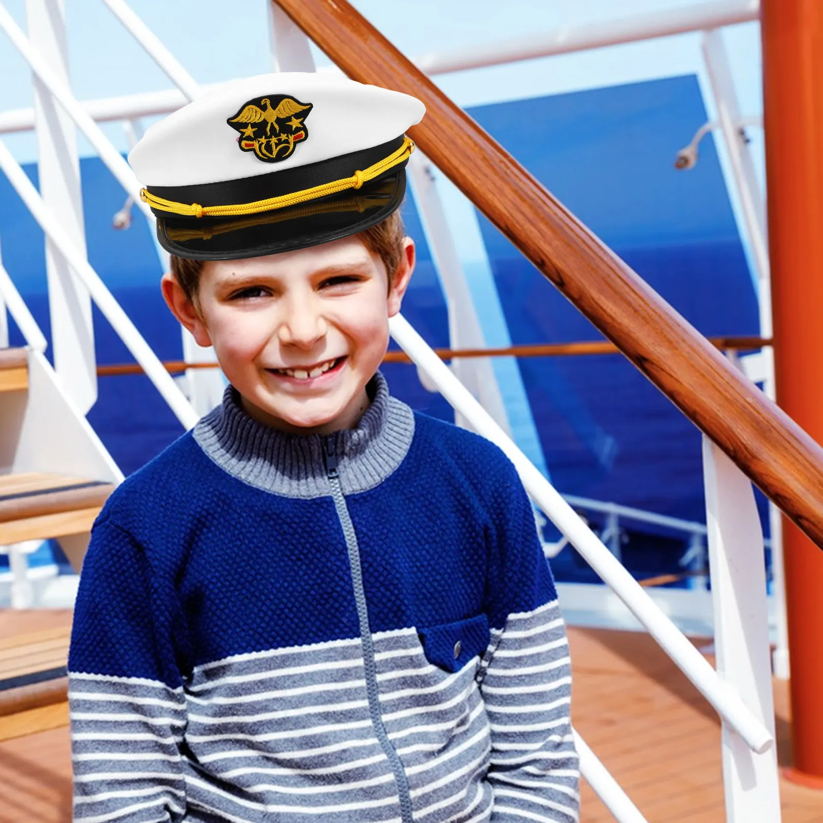Yacht Captain Hat for Kids 56Cm Custom Embroidered Sailor Hat Cruise Party Themed Costume Performance Captain Hats