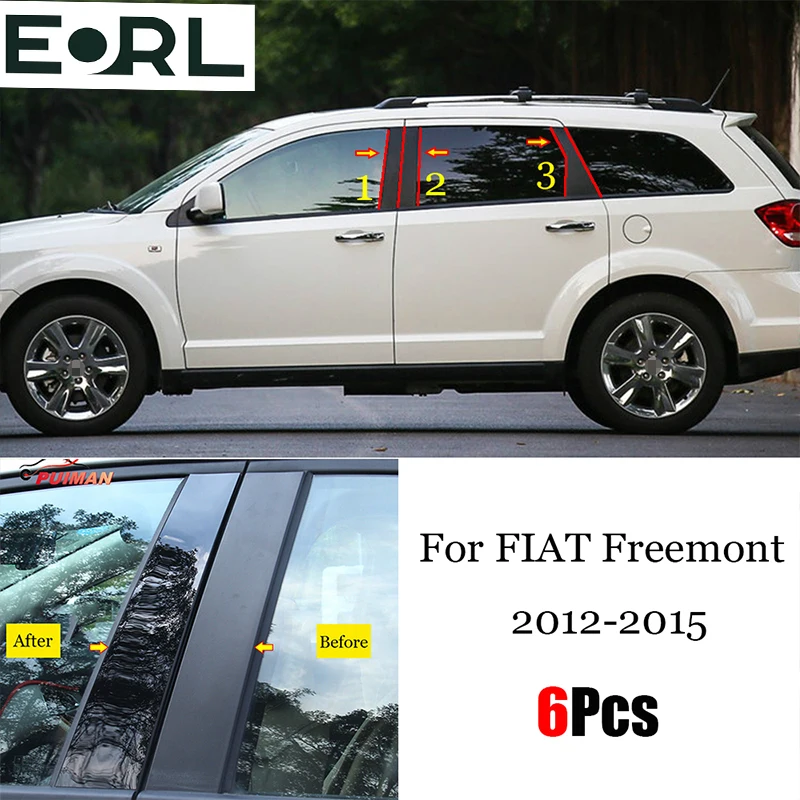 

New Arrival 6PCS Window Trim Cover BC Column Sticker Fit For FIAT Freemont 2012 2013 2014 2015 Polished Pillar Posts