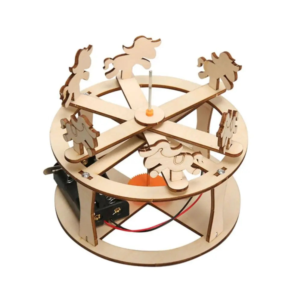 3D Wooden Carousel Model Horse Figure Hands-On Assembly DIY Carousel Kit Physics Demonstration Rotating Carousel Model