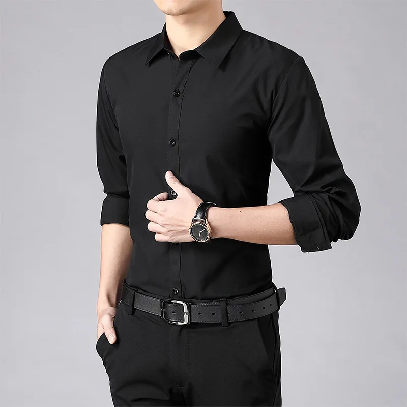 Men's Classic Solid Long Sleeve Dress Shirts Formal Business Social Simple White Work Office Casual Short Sleeve Shirt Tops