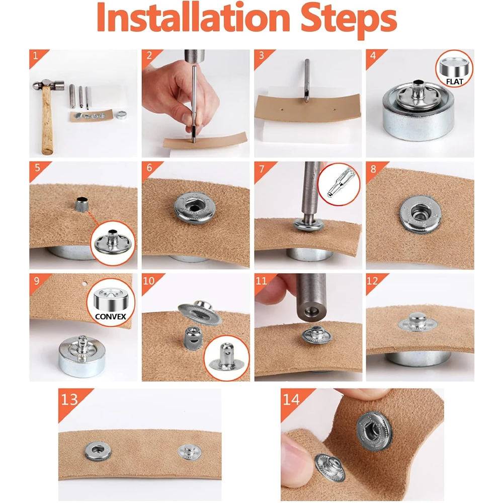 12.5 ملم أزرار إطباقية مجموعة أدوات تثبيت معدنية شديدة التحمل لملابس الدنيم الجينز السراويل حقائب جلدية جاكيتات (فضي) #5