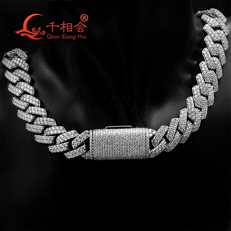 

Necklace S925 silver 14mm Extending buckle two rows Cuban Link Iced Out Hip Hop Moissanite Link Chain Jewelry Women Men Gifts