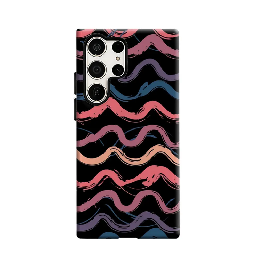 CaseLumi Phone Case For Samsung Galaxy S25 S24 S23 Ultra Plus HD Hard Neon Waves Double Layer Cover Film Shell
