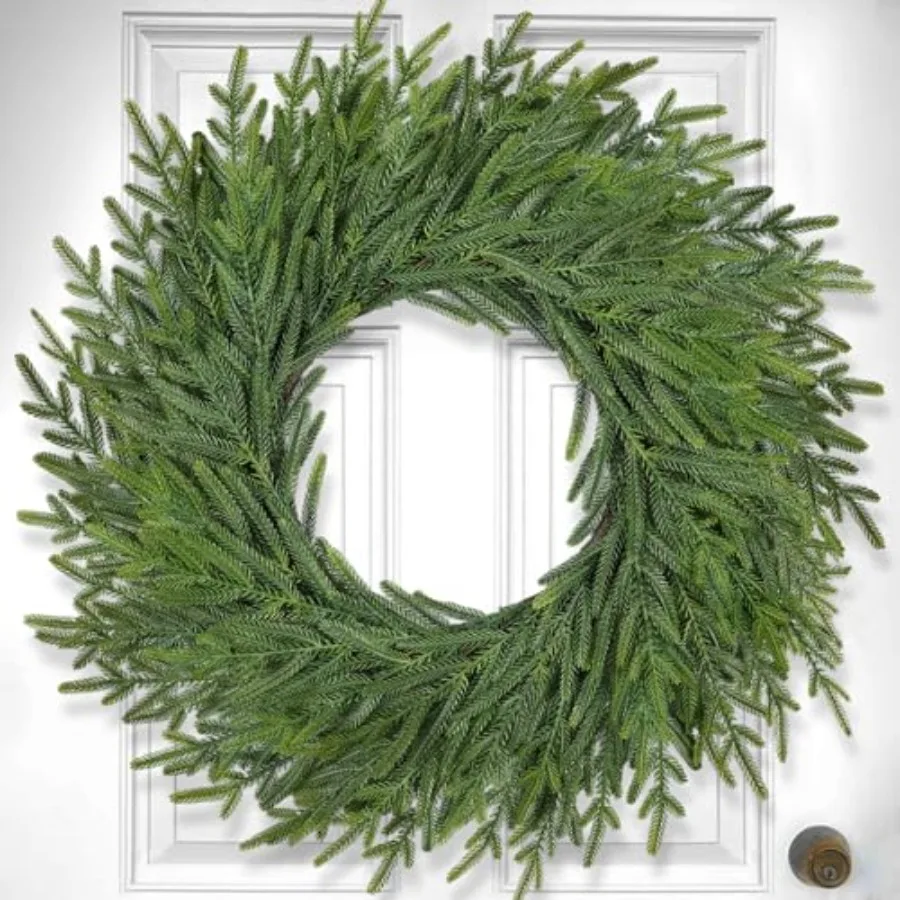

26 Inch Christmas Wreaths for Front Door Real Touch Large Xmas Winter Pine Cedar Wreaths for Windows Outdoor Indoor Christmas H