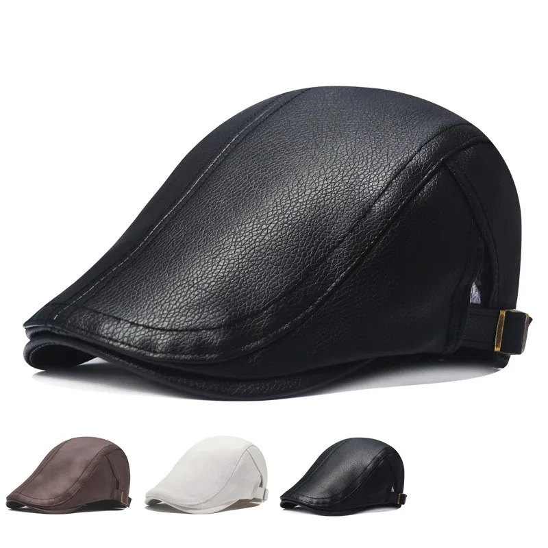 

Men's Outdoor Leather Hat Winter Berets Male Warm Ear Protection Cap 100% Genuine Leather Dad Hat Wholesale Leisure