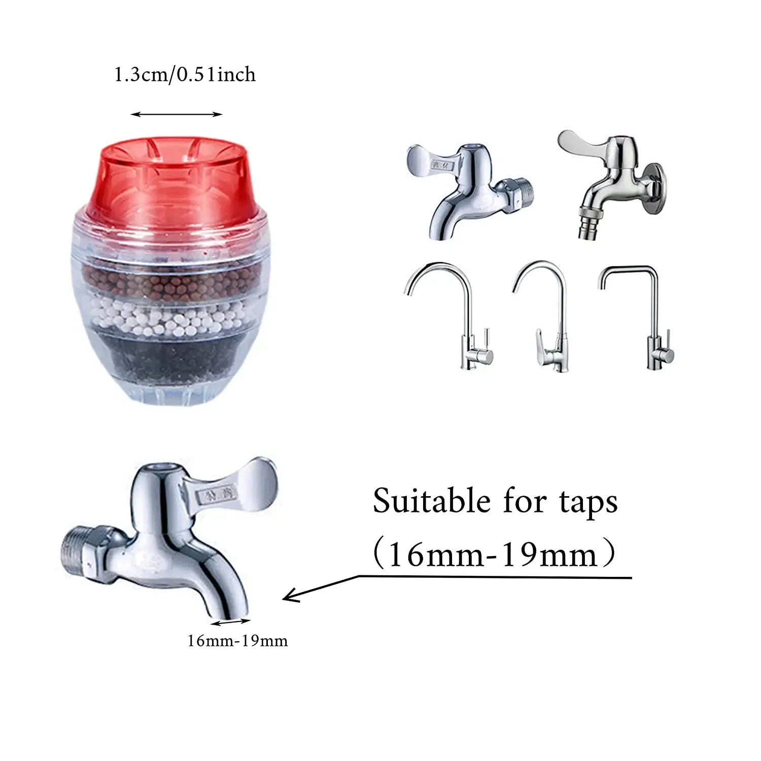 2 Pcs Water Filter 5 Layers Activated Carbon Faucet Mount Filters for Kitchen Bathroom Splash Proof Home Kitchen Filtration Tap