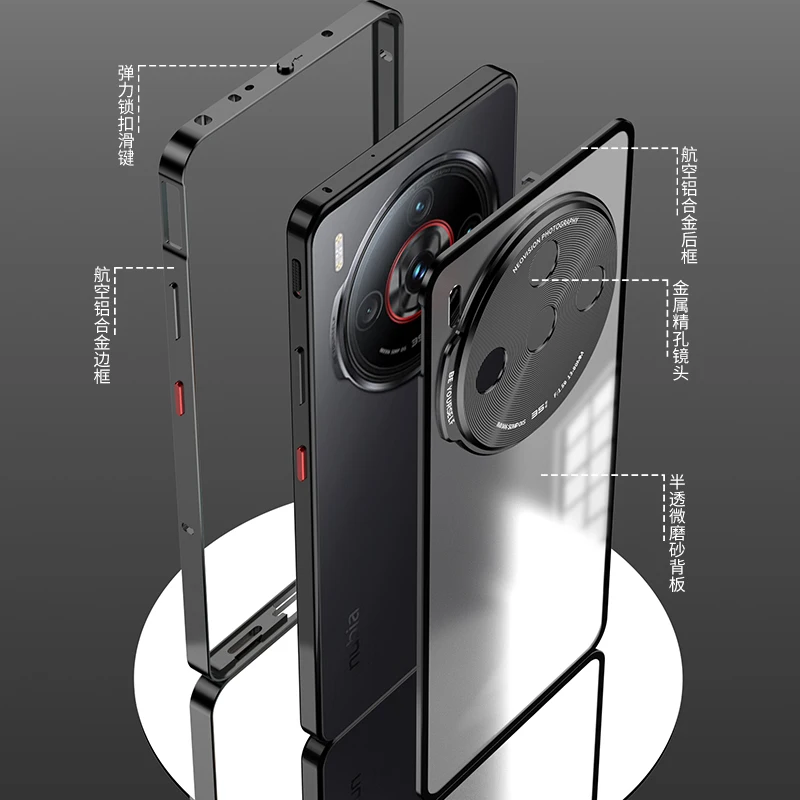 Dla ZTE Nubia Z60S Pro Etui Metalowa rama ze stopu aluminium Zderzak Matowy akrylowy twardy PC Odpinany, odporny na wstrząsy tył telefonu — zdjęcie produktu 3
