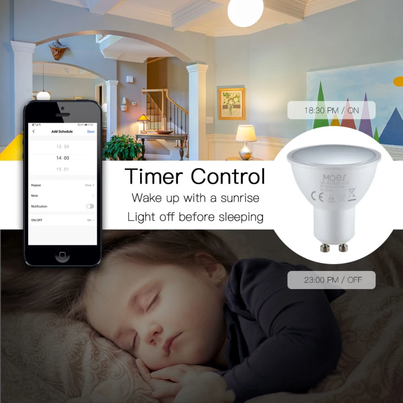 Tuya WiFi Smart LED GU10 Bulbs RGBW C+W White 5W Dimmable Lamps Smart Home Control Work With Alexa Google Home Yandex Alice