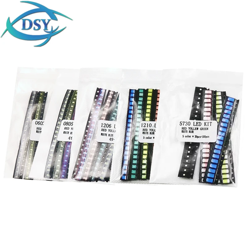 SMD LED Diode KITs 0603 0805 1206 1210 5730 100PCS=5Colors Red Green Yellow White Blue X 20pcs Assortment LED Diodes