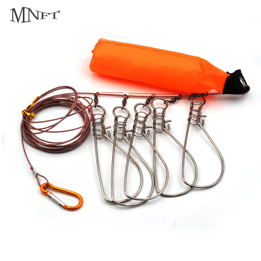 MNFT 1Set 5 Snaps Fishing Lock Buckle Tackle Fishing Accessories Stainless Steel Chain Stringer With Float Live Fish Lure Lock