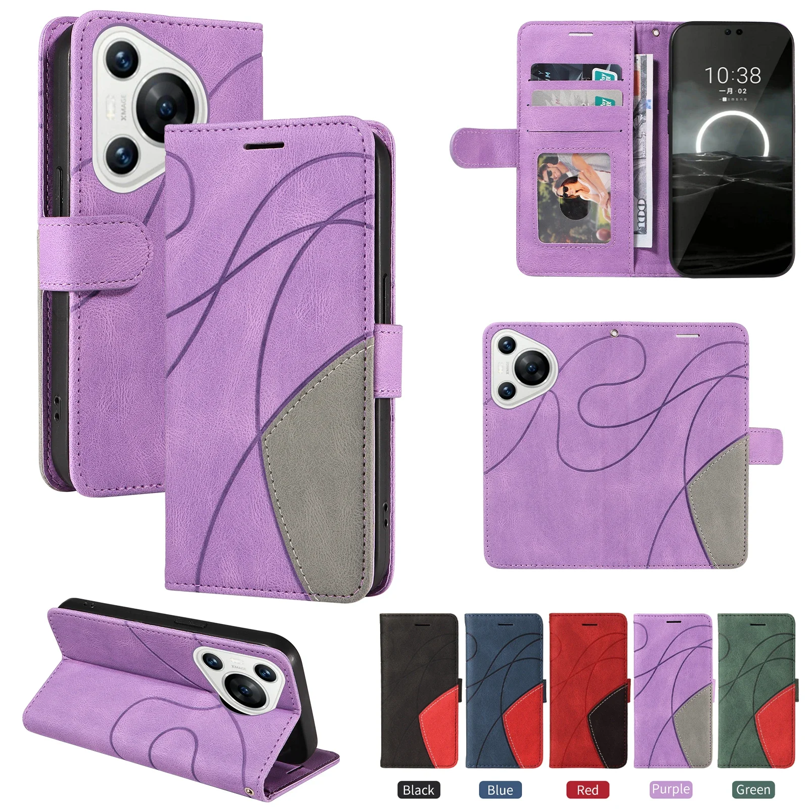 CxdFlip Portemonnee Case Voor Huawei P70 P50 Splicing Lederen Kaartvak Terug Coque Voor Huawei P70 P50 P20 Pro P20 Lite telefoon Cover