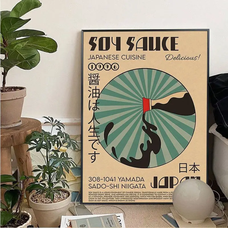 Japanese Korean Foods Drinks Rum Ramen Cartoon Retro Kraft Paper Poster Vintage Room Bar Cafe Decor Wall decor